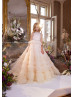 Halter Neck Beaded Champagne Tulle Ruffled Flower Girl Dress